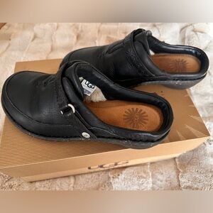 UGG Black Leather Shearling Clogs Size 7